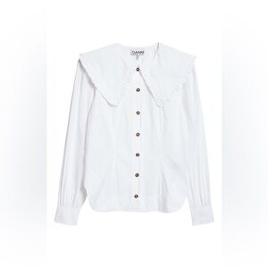 Ganni Ruffle Collar Button-Up Shirt, Women’s Medium/EU38